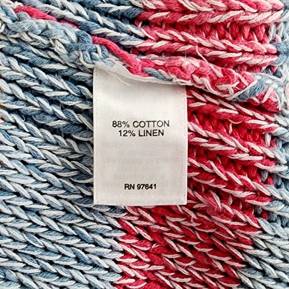 J. Jill Striped Tie Mock Neck Sweater Blue Orange Pink Linen Cotton - Picture 5 of 6